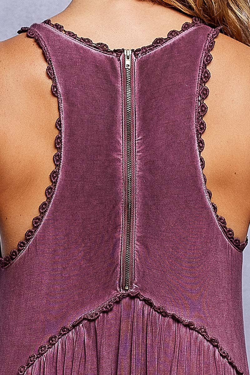 Sleeveless Racerback Back Zipper Front Slit Knit Maxi Dress: ROMANTIC TAUPE / L