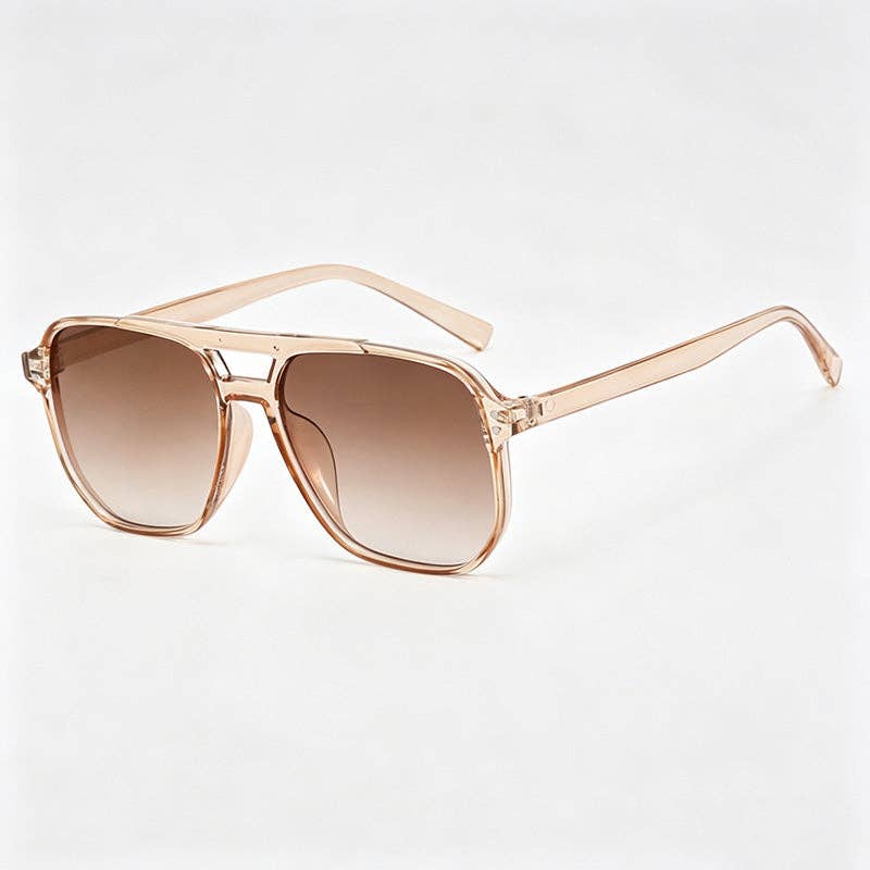 Vintage Double Bridge Square Sunglasses: Brown/Champagne