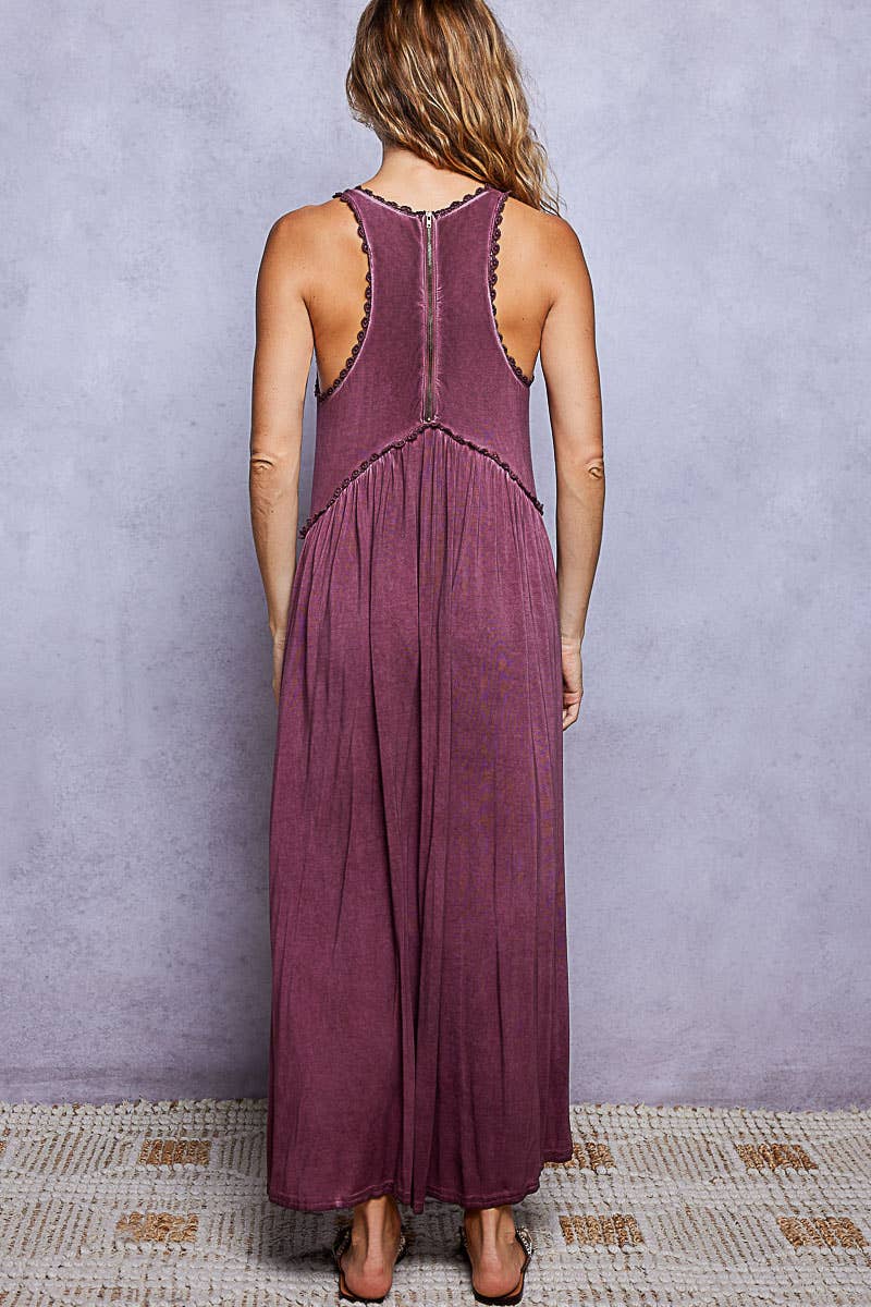 Sleeveless Racerback Back Zipper Front Slit Knit Maxi Dress: ROMANTIC TAUPE / S