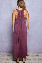 Sleeveless Racerback Back Zipper Front Slit Knit Maxi Dress: ROMANTIC TAUPE / M