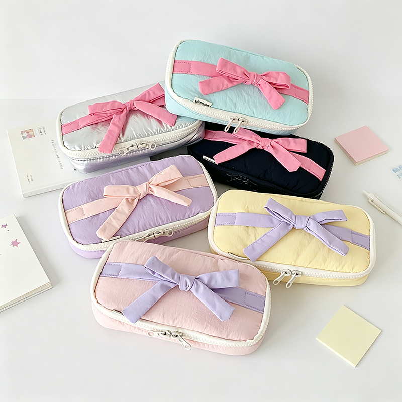 Bow‑Decorated Fabric Pencil Pouch: Mint / F