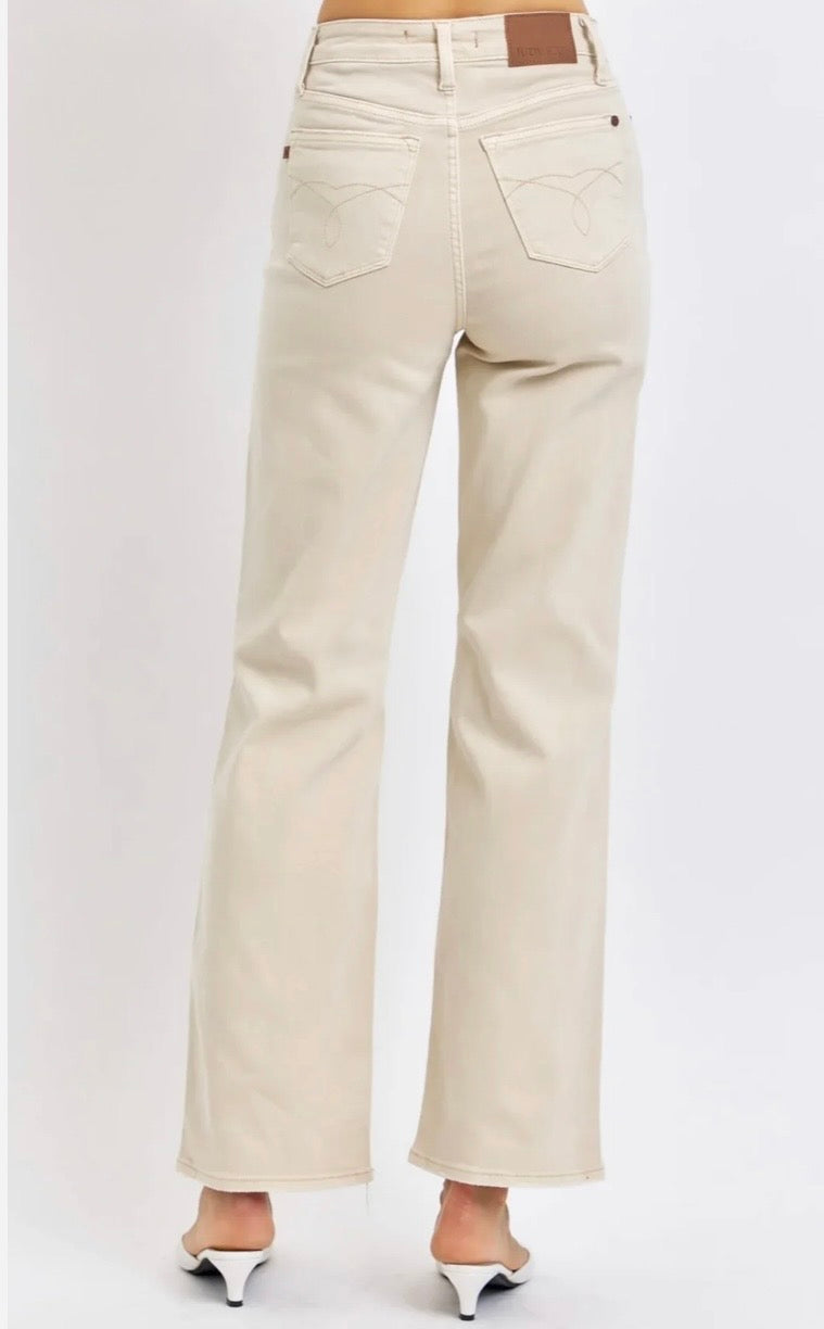 Judy Blue High Waist Garment Dyed Bone 90's Straight Denim Jeans - Plus
