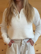Waffle Knit Quarter Zip Sweater