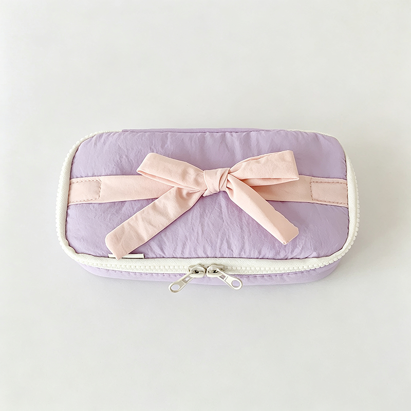 Bow‑Decorated Fabric Pencil Pouch: Mint / F