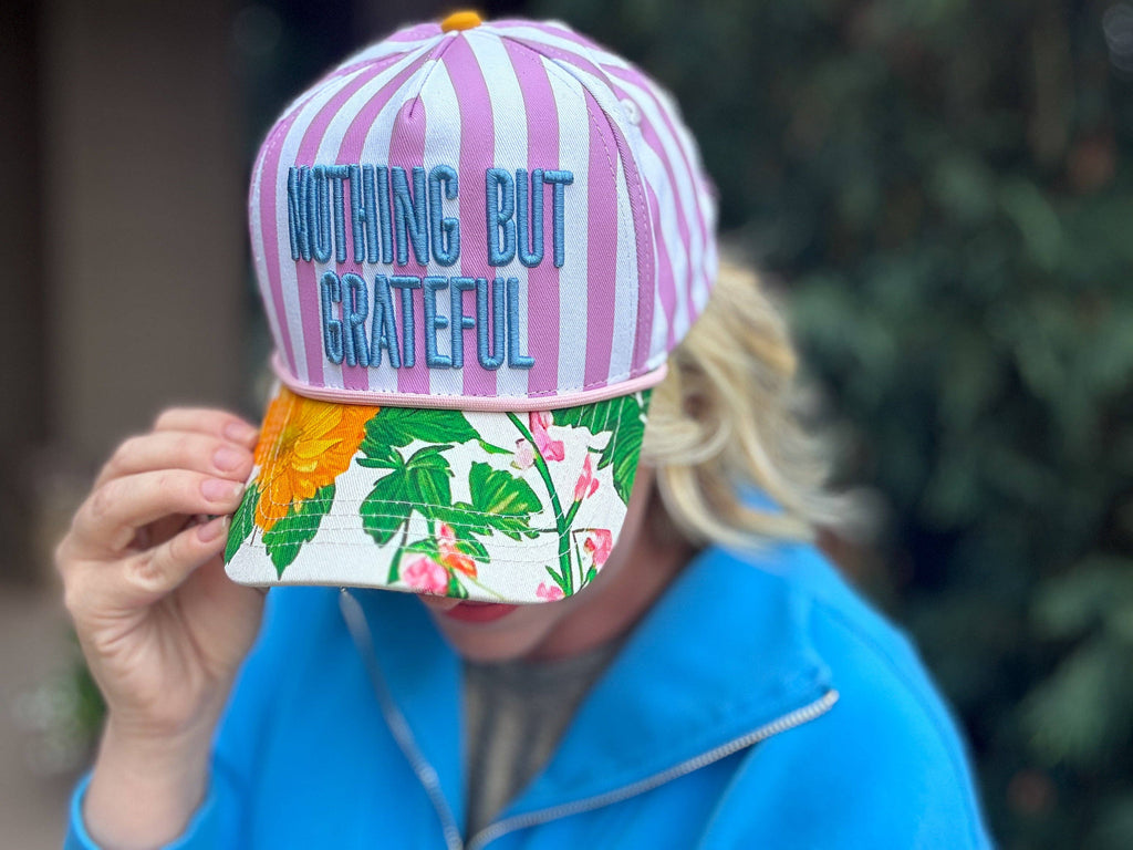 Embroidered Baseball Cap - "Nothing but Grateful" - Pink