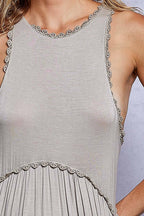 Sleeveless Racerback Back Zipper Front Slit Knit Maxi Dress: ROMANTIC TAUPE / L