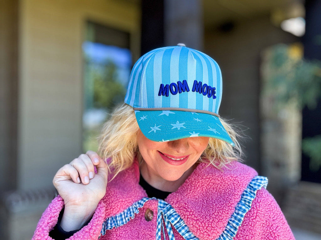 Embroidered Baseball Cap - "Mom Mode" - Blue