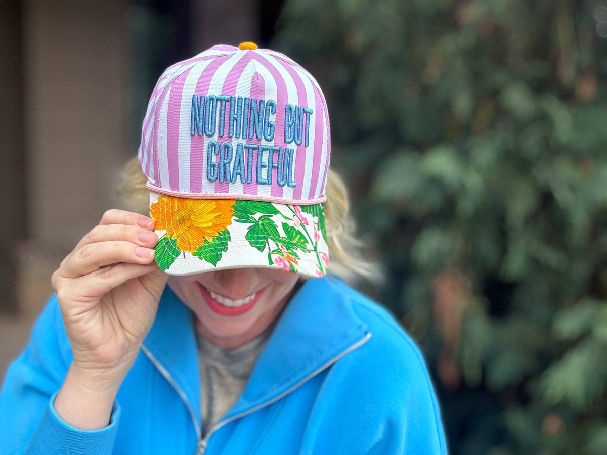 Embroidered Baseball Cap - "Nothing but Grateful" - Pink
