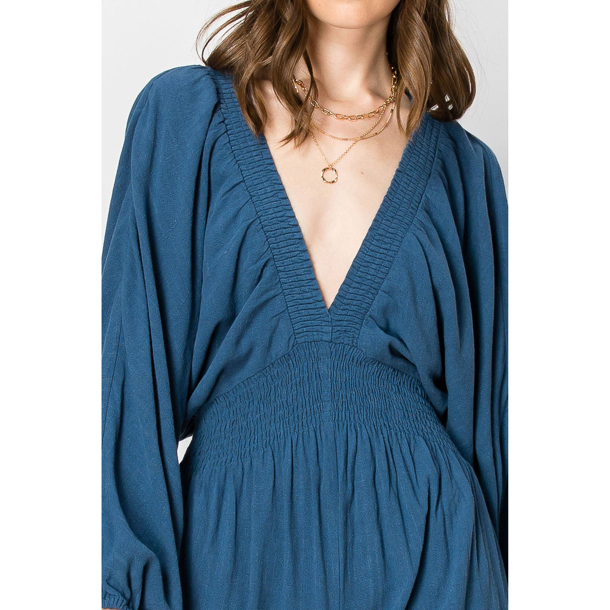 Dolman Sleeve Deep V-neck JUMPSUIT with Pockets: SLATE BLUE / XL