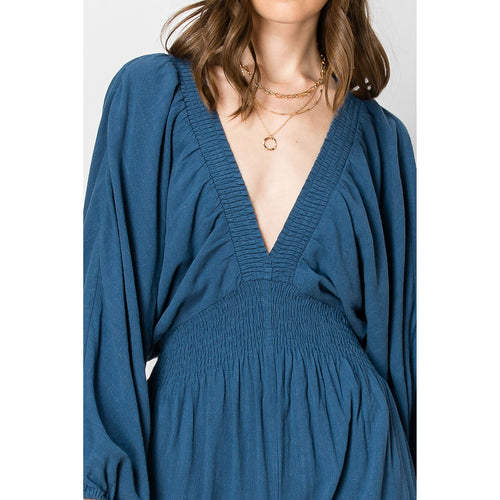 Dolman Sleeve Deep V-neck JUMPSUIT with Pockets: SLATE BLUE / XL