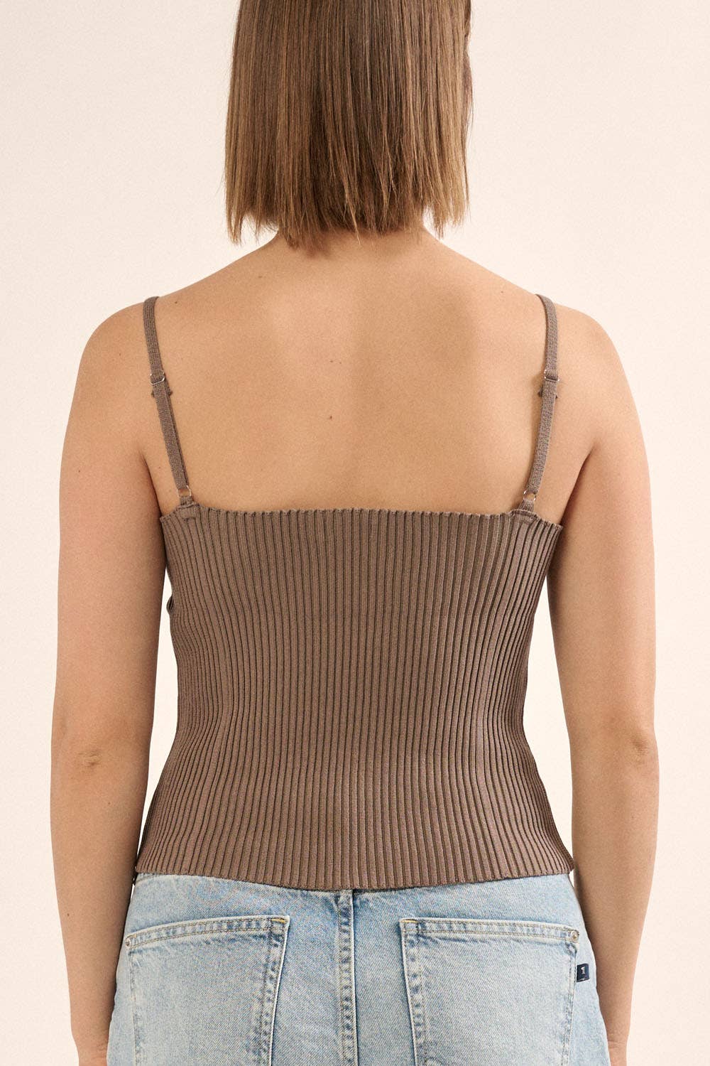Shaper Fit Straight Rib Knit Open Back Cami Top: OFF WHITE / L