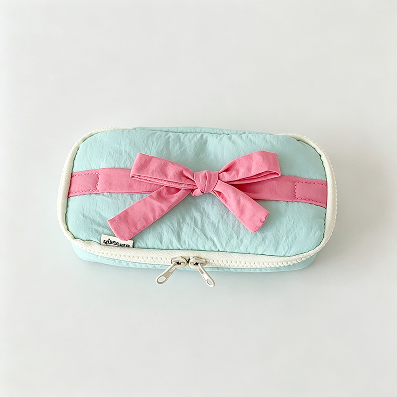 Bow‑Decorated Fabric Pencil Pouch: Mint / F