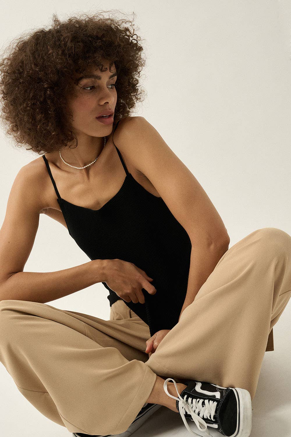 Shaper Fit Straight Rib Knit Open Back Cami Top: OFF WHITE / L