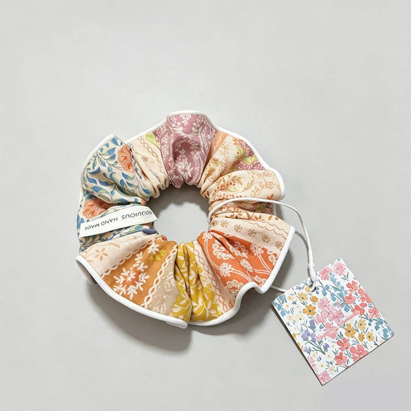 Bohemian Patchwork Floral Calico Scrunchie: Multi Color / One Size