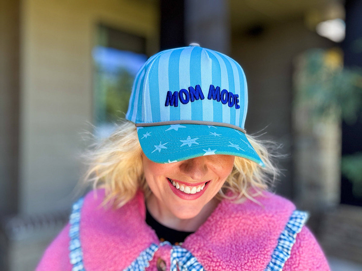 Embroidered Baseball Cap - "Mom Mode" - Blue