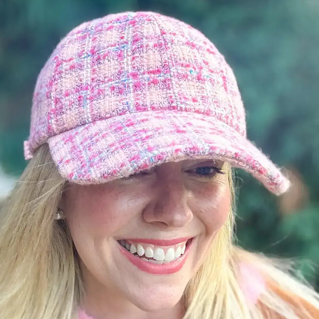 Tweed Baseball Cap - Adjustable Size - Assorted Styles: Lime Plaid - Kali