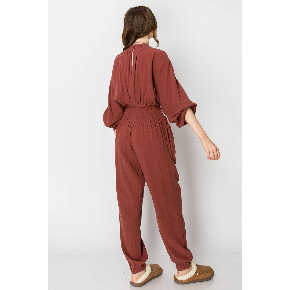 Dolman Sleeve Deep V-neck JUMPSUIT with Pockets: SLATE BLUE / XL