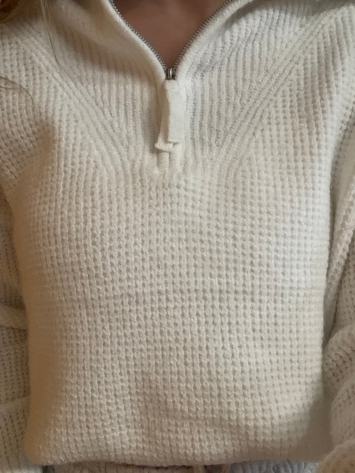 Waffle Knit Quarter Zip Sweater