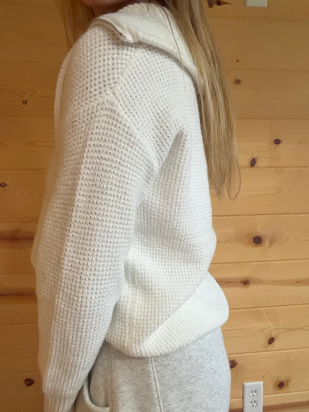 Waffle Knit Quarter Zip Sweater
