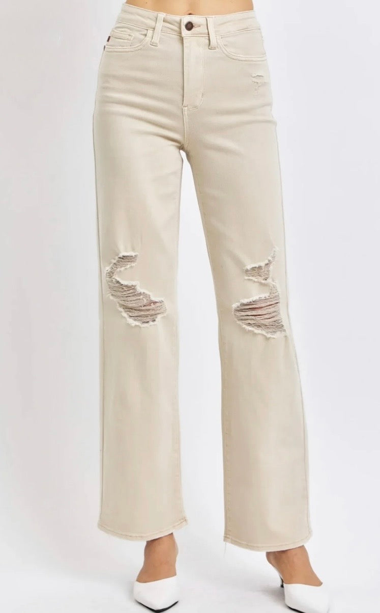 Judy Blue High Waist Garment Dyed Bone 90's Straight Denim Jeans - Plus