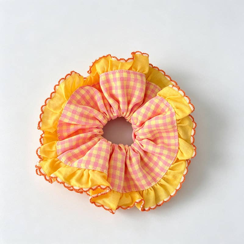 Ruffle Grid Orange Scrunchie