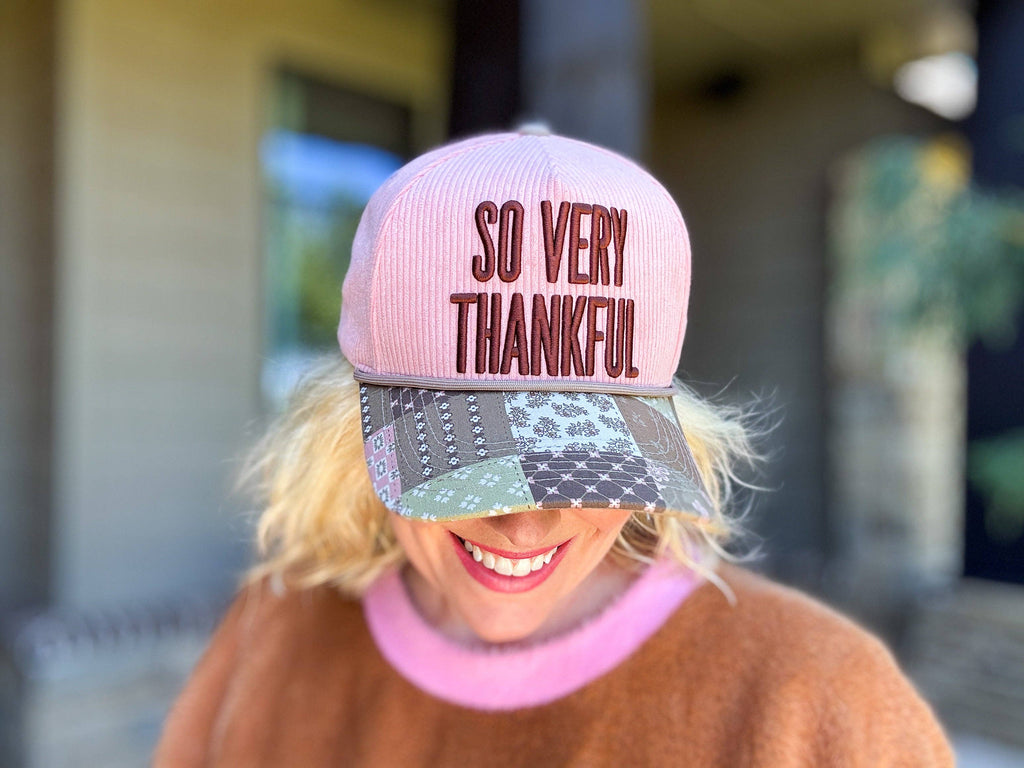 Embroidered Baseball Cap - "So Very Thankful" - Light Pink