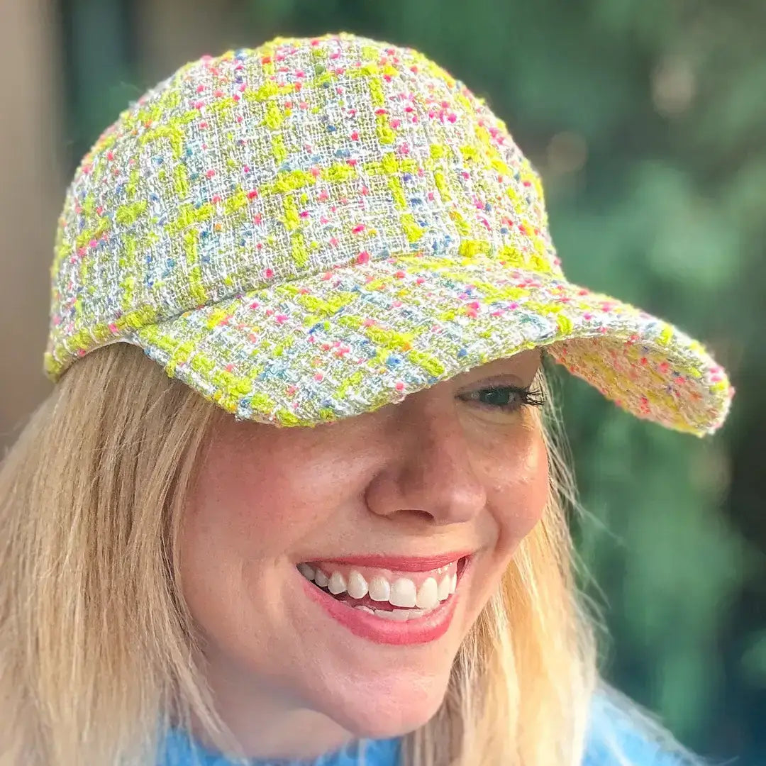 Tweed Baseball Cap - Adjustable Size - Assorted Styles: Lime Plaid - Kali