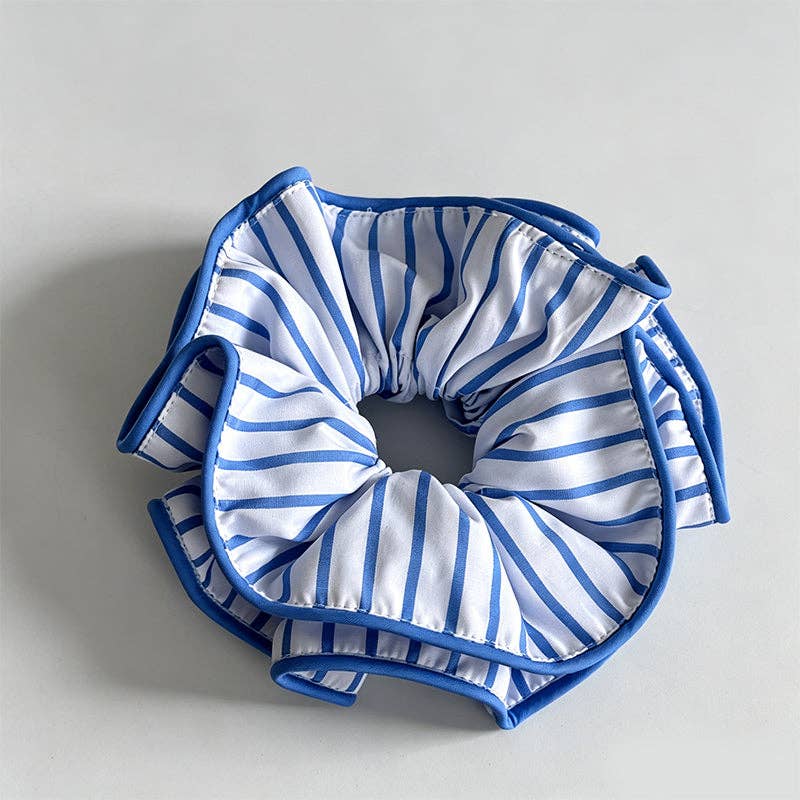 Sunlit Striped Contrast Edge Scrunchie: Blue
