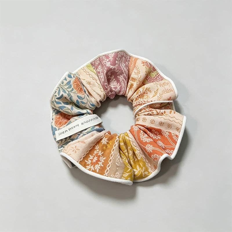 Bohemian Patchwork Floral Calico Scrunchie: Multi Color / One Size