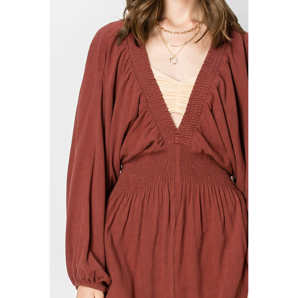 Dolman Sleeve Deep V-neck JUMPSUIT with Pockets: SLATE BLUE / XL