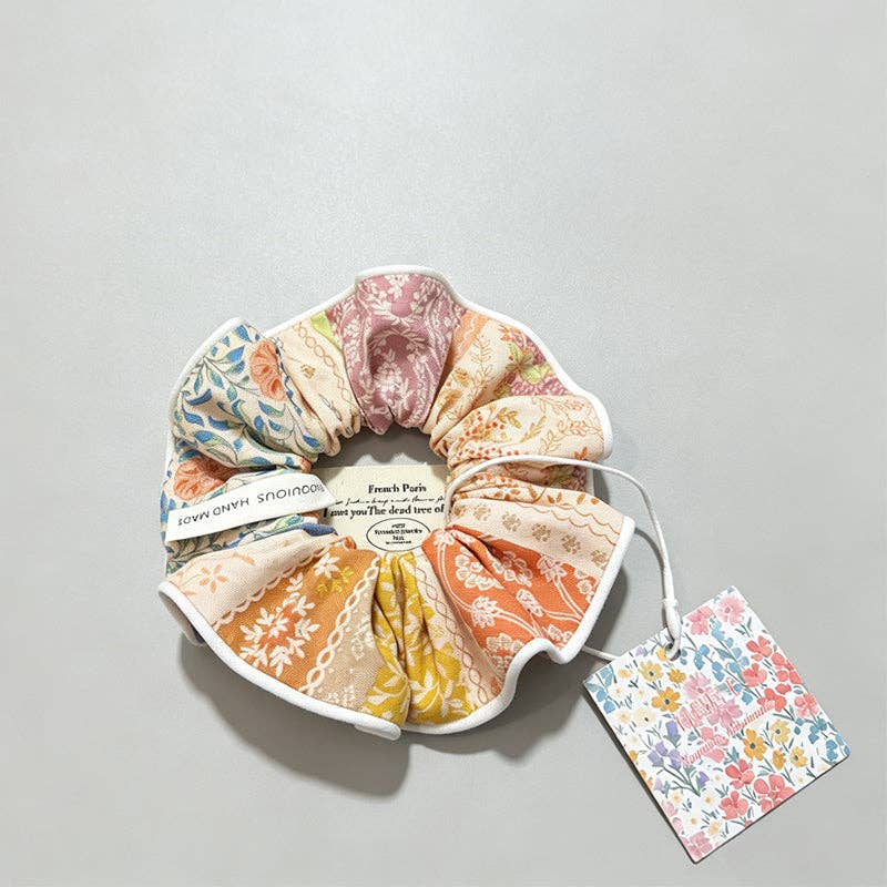 Bohemian Patchwork Floral Calico Scrunchie: Multi Color / One Size