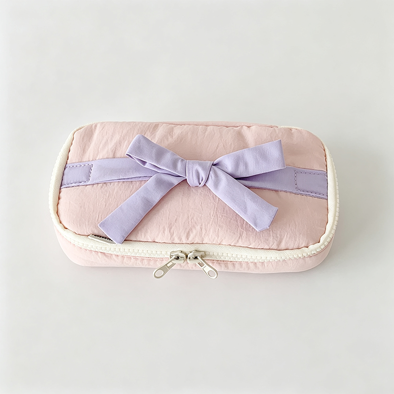 Bow‑Decorated Fabric Pencil Pouch: Mint / F